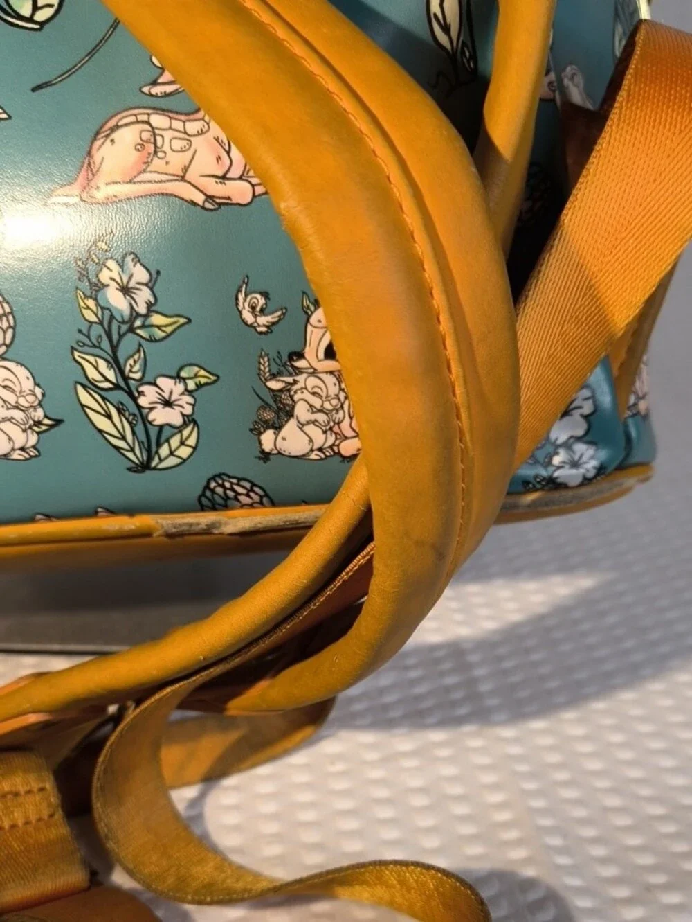Loungefly Teal Bambi Floral Mini Backpack with Gold Trim